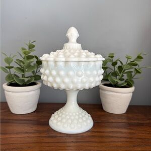White Hobnail Glass Candy Dish